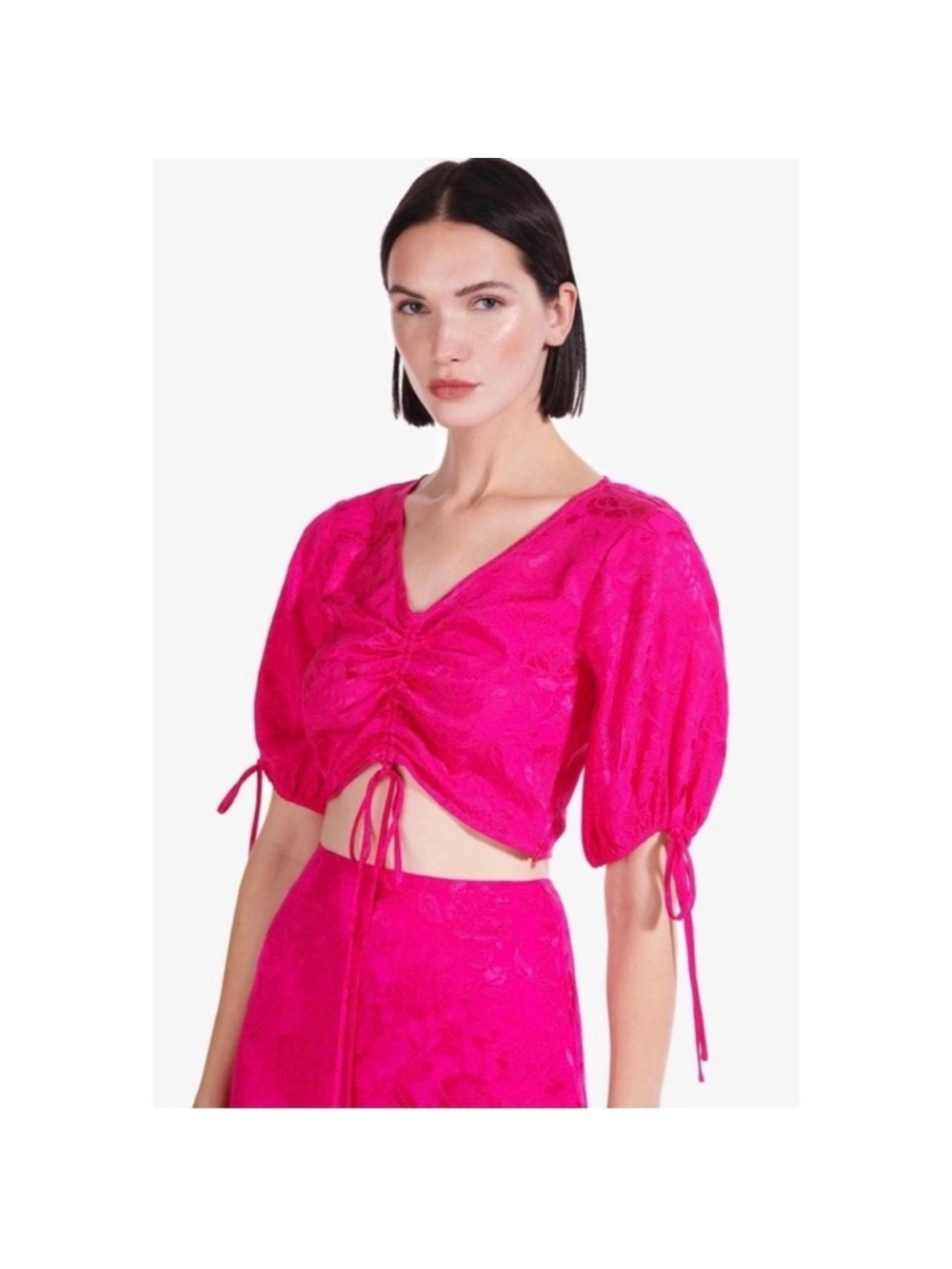 STAUD Bloom Crop Top in Hot Pink – Size Large